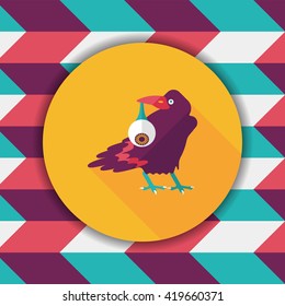Halloween crow and eyeball flat icon with long shadow,eps10