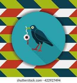 Halloween crow and eyeball flat icon with long shadow,eps10