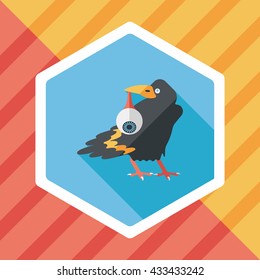 Halloween crow and eyeball flat icon with long shadow,eps10