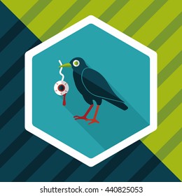 Halloween crow and eyeball flat icon with long shadow,eps10