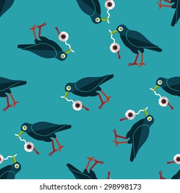 Halloween crow and eyeball flat icon,eps10 seamless pattern background