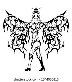 Halloween crow raven wings baby superstition show girl line art tattoo symbol