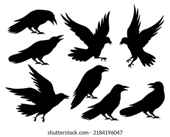 Halloween Crow Silhouette Illustration Set