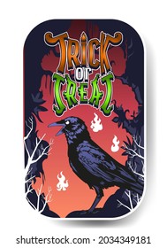 Halloween crow vector illustration, crow at the grave yard