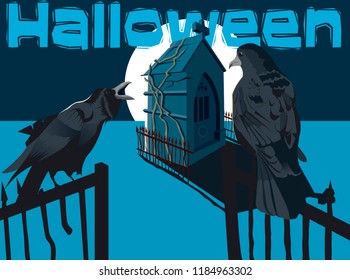 Halloween crows in cimetery