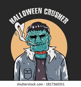 Halloween crusher.  blue Frankenstein illustration