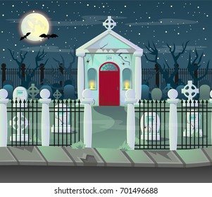 Halloween  crypt. Background for games and mobile applications by layers