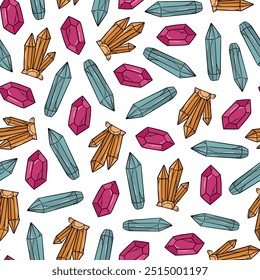 Cristais de Halloween padrão sem costura para impressões têxteis, papel de parede, scrapbooking, papel de embalagem, fundos, vestuário, capas, decoração de férias, etc. EPS 10