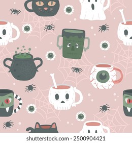 Halloween cup and mug seamless pattern vector illustration