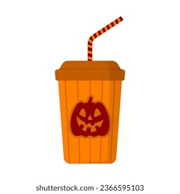 Halloween cup with straw icon. Colored silhouette. Front side view. Vector simple flat graphic illustration. Isolated object on a white background. Isolate.