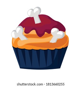 Halloween cupcake with bones. Vector, white background, isolated.
