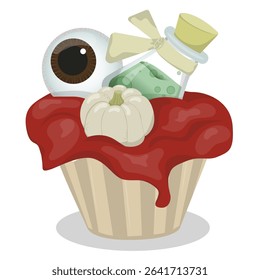 Halloween Cupcake with Eyeball Topping Vector Illustration