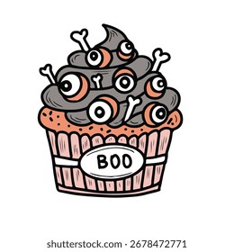 Bolo de Halloween com globos oculares e ossos Ilustração plana
