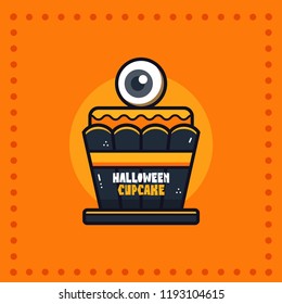 Halloween cupcake with flat and clean design style