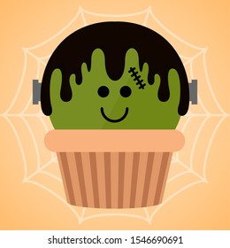 Halloween cupcake with a monster - Vector illustration