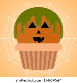 Halloween cupcake with a monster - Vector illustration