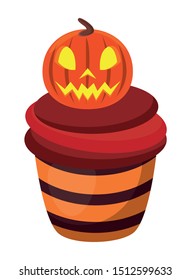 halloween cupcake with pumpkin icon vector illustration design