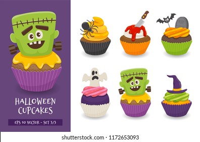 Vintage Halloween Poster Design Cupcake Set Stock Vector (Royalty Free ...