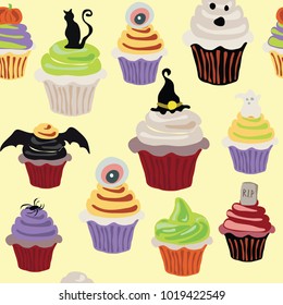 Halloween Cupcake vector illustration bright colorful pattern scary