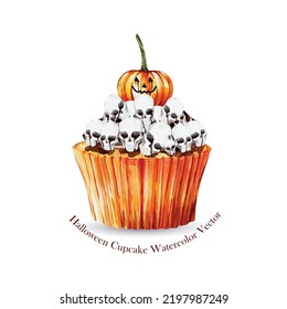 Halloween cupcake watercolor vector design great for your compositions or decorate with your artwork.