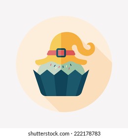 Halloween cupcake with witch's hat flat icon with long shadow,eps10