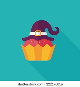 Halloween cupcake with witch's hat flat icon with long shadow,eps10