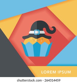 Halloween cupcake with witch's hat flat icon with long shadow,eps10