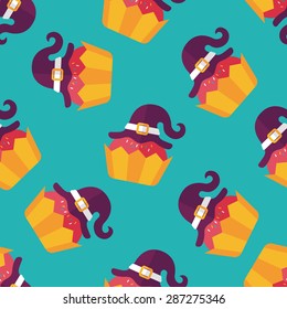 Halloween cupcake with witch's hat flat icon,ep seamless pattern background