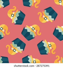 Halloween cupcake with witch's hat flat icon,ep seamless pattern background