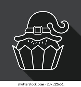 Halloween cupcake with witch's hat flat icon with long shadow,ep, line icon
