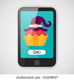 Halloween cupcake with witch's hat flat icon with long shadow,eps10