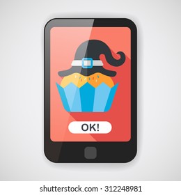 Halloween cupcake with witch's hat flat icon with long shadow,eps10