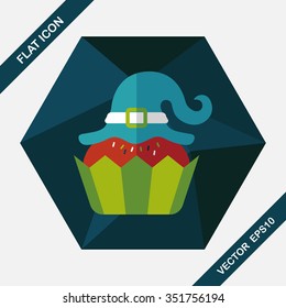 Halloween cupcake with witch's hat flat icon with long shadow,eps10