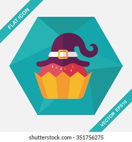 Halloween cupcake with witch's hat flat icon with long shadow,eps10