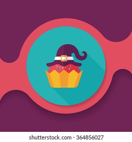 Halloween cupcake with witch's hat flat icon with long shadow,eps10