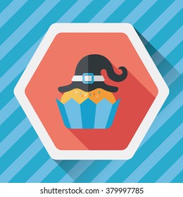 Halloween cupcake with witch's hat flat icon with long shadow,eps10