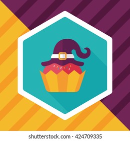 Halloween cupcake with witch's hat flat icon with long shadow,eps10