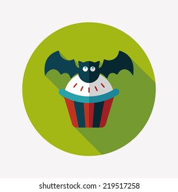 Halloween cupcakes with bat flat icon with long shadow,eps10
