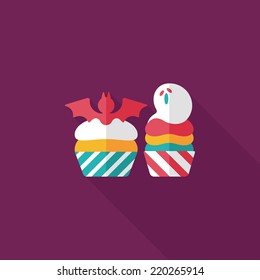 Halloween cupcakes with bat flat icon with long shadow,eps10