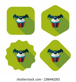 Halloween cupcakes with bat flat icon with long shadow,eps10