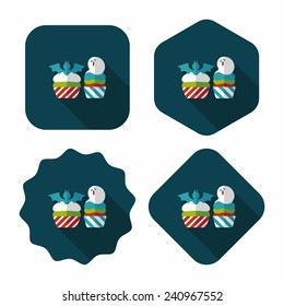 Halloween cupcakes with bat flat icon with long shadow,eps10