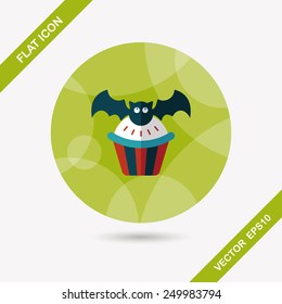 Halloween cupcakes with bat flat icon with long shadow,eps10