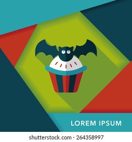 Halloween cupcakes with bat flat icon with long shadow,eps10