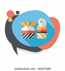 Halloween cupcakes with bat flat icon with long shadow,eps10