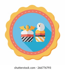 Halloween cupcakes with bat flat icon with long shadow,eps10