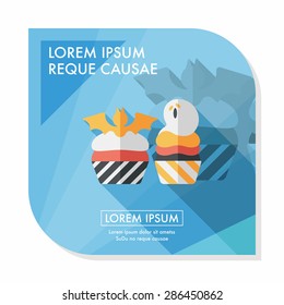 Halloween cupcakes with bat flat icon with long shadow,eps10