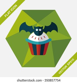 Halloween cupcakes with bat flat icon with long shadow,eps10