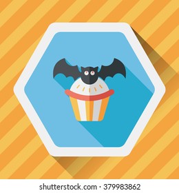 Halloween cupcakes with bat flat icon with long shadow,eps10