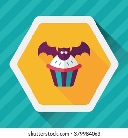 Halloween cupcakes with bat flat icon with long shadow,eps10