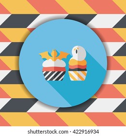 Halloween cupcakes with bat flat icon with long shadow,eps10